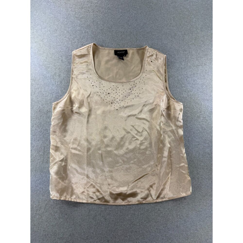 Ashro Champagne Satin Rhinestone Sleeveless Blouse Women's Size 16